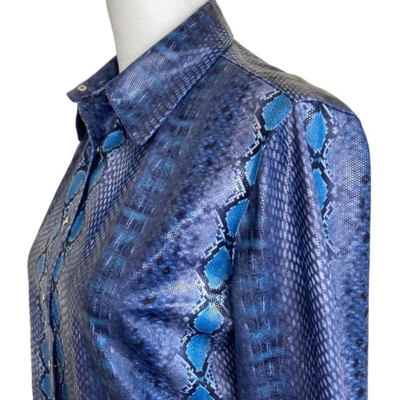 Vintage Y2K Vertigo Paris Snakeskin Reptile Print Button-down Snap Closure Blue - Picture 12 of 15